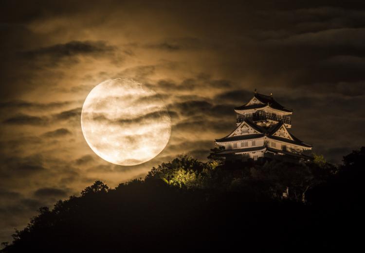 <b>岐阜城にのぼる月</b><br />岐阜城と月が織りなす風景が「日本百名月」に認定されました！！